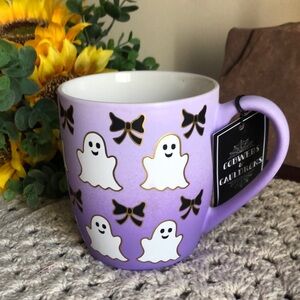 Cobwebs & Cauldrons PURPLE Coffee Mug with Ghosts & Bows